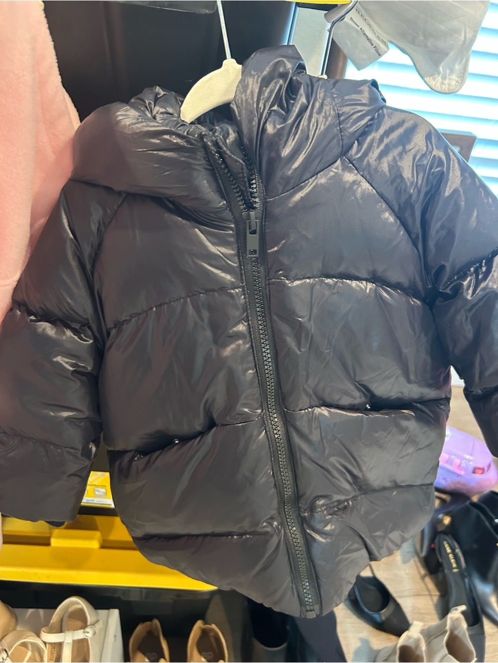 Zara Black Shiny Puffer Jacket with Hood
